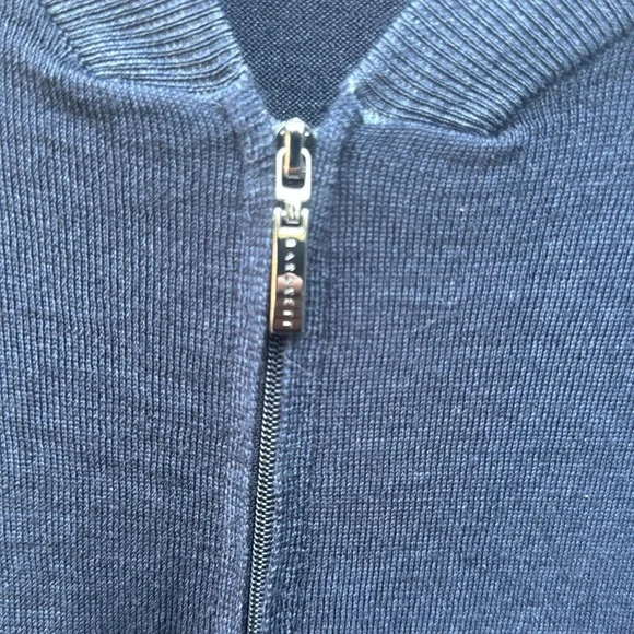 NWOT Robert Barakett 100% Marino Wool Full Zip Up Lightweight Cardigan Navy XXL